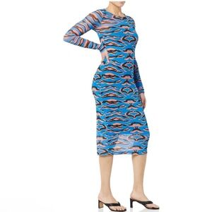 TEREA Azure Blue Animal Blue & Black Maxi Statement Dress Medium New with Tag